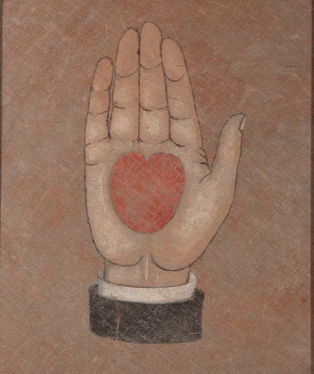 Lot 298 - Pastel on Fabric Heart in Hand Drawing