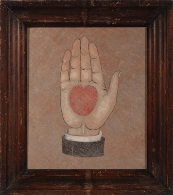 Lot 298 - Pastel on Fabric Heart in Hand Drawing