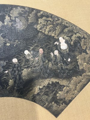 Lot 165 - A Chinese School '18 Luohan' Fan Leaf Painting