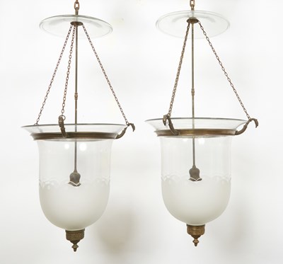 Lot 149 - Pair of Art Deco Gilt-Metal Mounted Clear and Frosted Glass Hall Lanterns