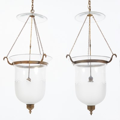 Lot 148 - Pair of Art Deco Gilt-Metal Mounted Clear and Frosted Glass Hall Lanterns