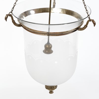 Lot 148 - Pair of Neoclassical Style Gilt-Metal Mounted Clear and Frosted Glass Hall Lanterns