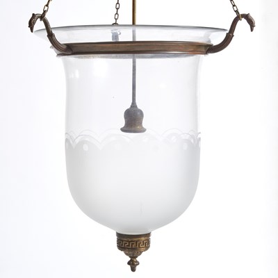 Lot 148 - Pair of Neoclassical Style Gilt-Metal Mounted Clear and Frosted Glass Hall Lanterns