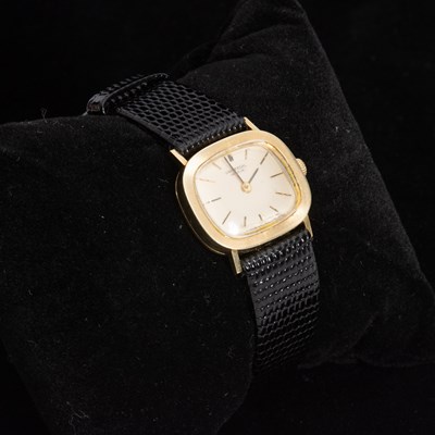 Lot 290 - Ladies Leather Strap 14KT Gold Frame Wristwatch