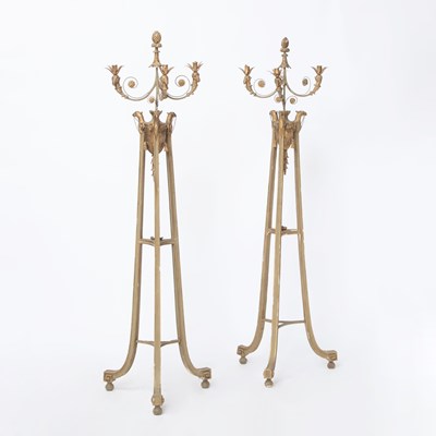 Lot 278 - Pair of Italian Neoclassical Style Painted and Parcel-Gilt Torchieres