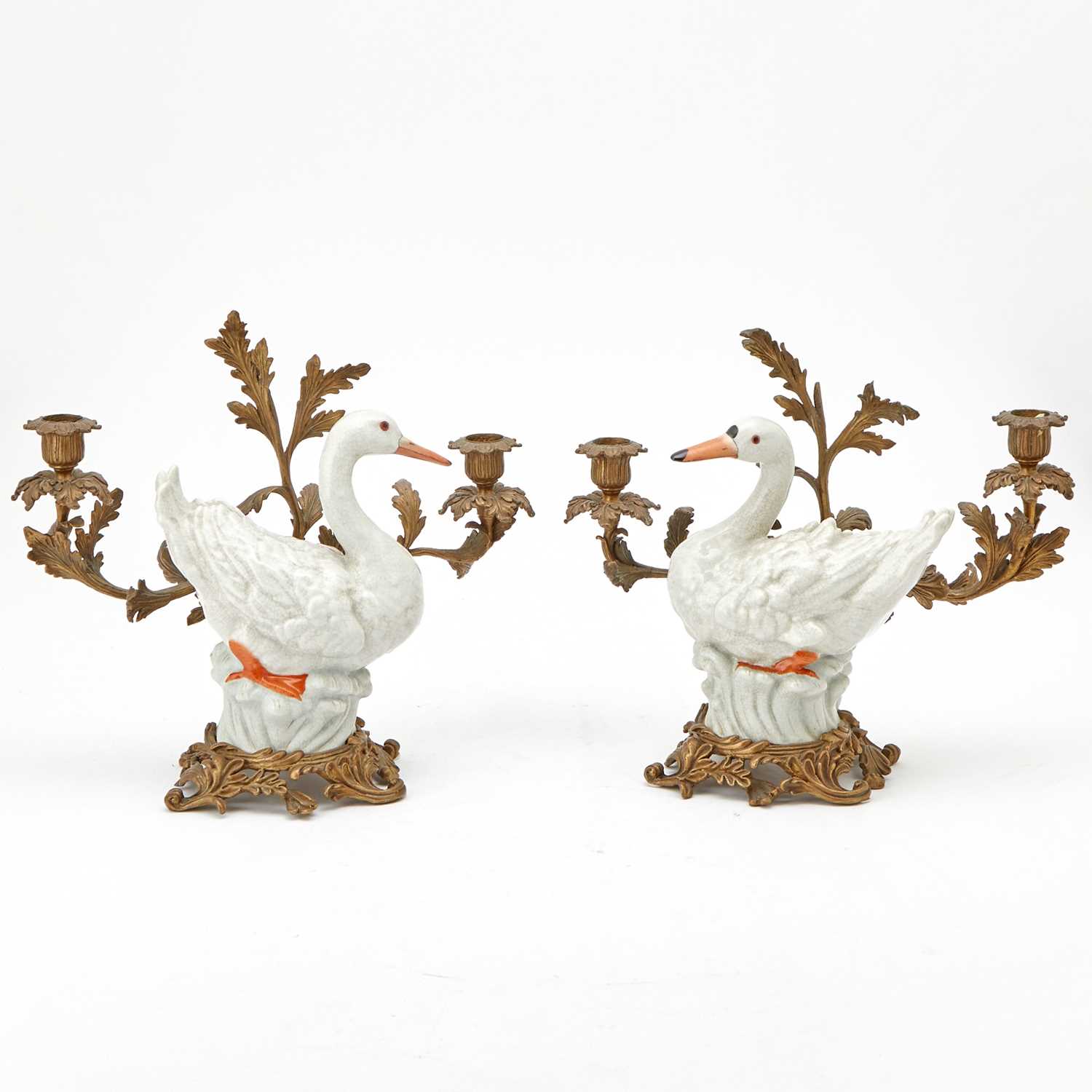 Lot 205 - Pair of Chinese Gilt-Metal Mounted Porcelain Swans