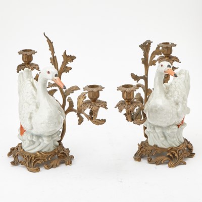 Lot 205 - Pair of Chinese Gilt-Metal Mounted Porcelain Swans