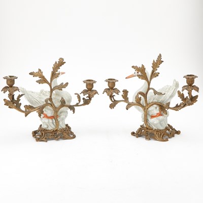 Lot 205 - Pair of Chinese Gilt-Metal Mounted Porcelain Swans