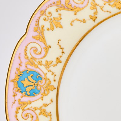 Lot 76 - Set of Twelve Sèvres Pink-Ground Gilt-Rimmed Porcelain Dinner Plates