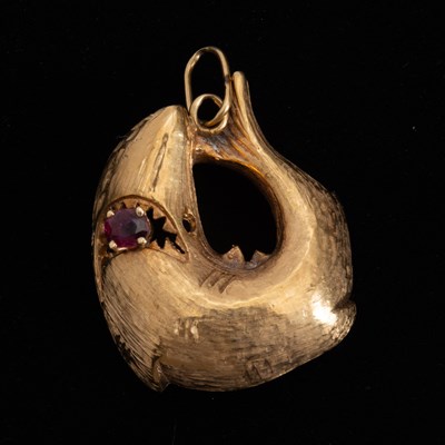 Lot 315 - 14KT Gold, Ruby, and Diamond Shark Pendant