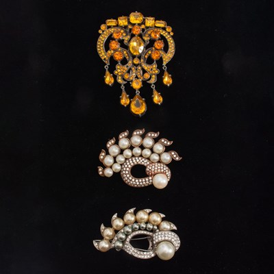 Lot 326 - Three Eisenberg Rhinestone and Metal Brooches