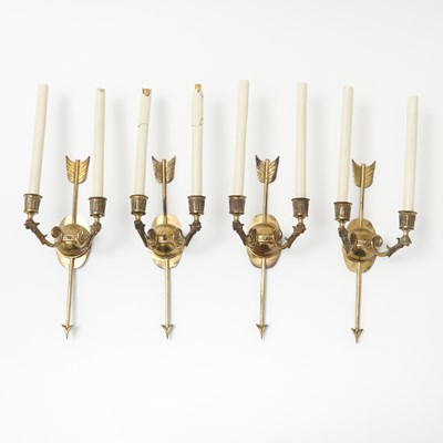 Lot 249 - Set of Four Empire Style Brass Two-Light Sconces