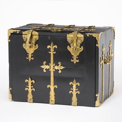 Lot 662 - Franco-Flemish Louis XIV Brass Bound Ebonized and Bone Inlaid Coffre Fort