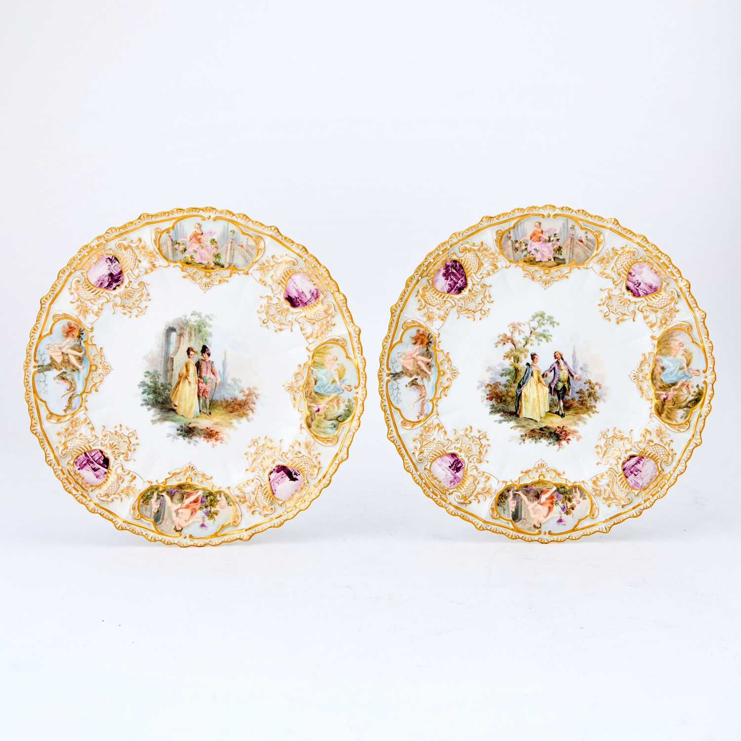 Lot 577 - Group of Painted Porcelain and Gilt-Decorated Cabinet Plates