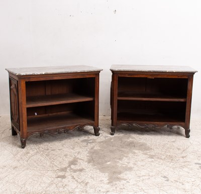 Lot 342 - Pair of Marble Top Mahogany Cabinets