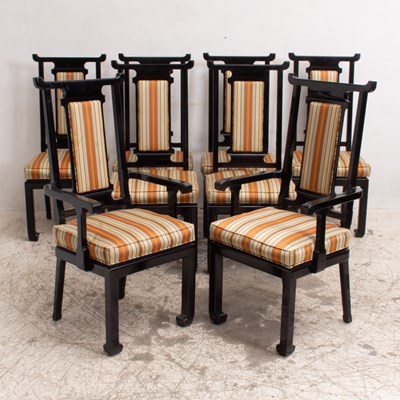 Lot 355 - Set of Eight Black Painted Asian Style Dining Chairs