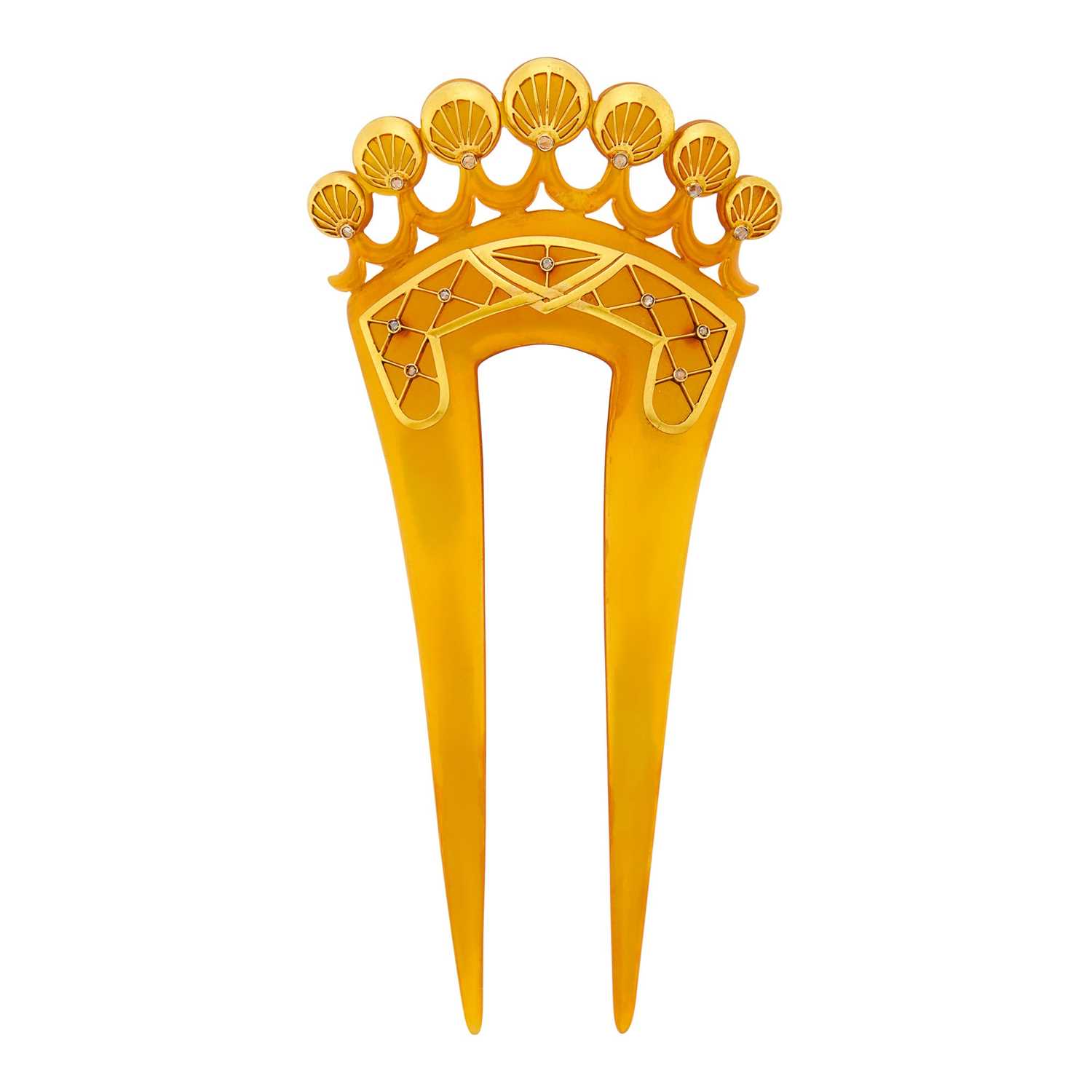 Lot 41 - Antique Gold, Diamond and Resin Hair Comb