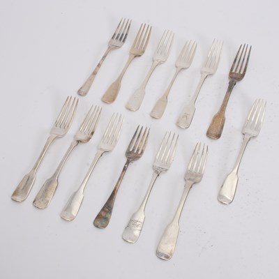 Lot 366 - Set of Thirteen Sterling Dessert Forks