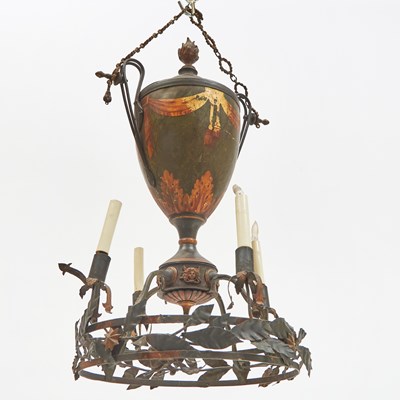 Lot 476 - Neoclassical Iron and Tole Painted Four-Light Chandelier