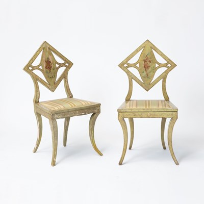 Lot 185 - Pair of Italian Polychrome Painted Side Chairs