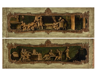 Lot 405 - Pair of Louis XV Style Framed Canvas Panels