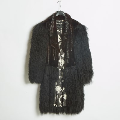 Lot 127 - Black Mongolian Lamb and Mink Trimmed Coat