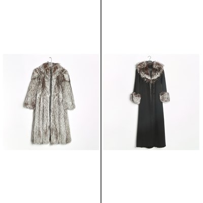 Lot 410 - Silver Fox Trimmed Black Wool Coat; Together with a Silver Fox Fur Coat