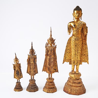 Lot 195 - Group of Four Thai Gilt Bronze Buddhas