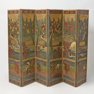 Lot 64 - Continental Painted and Parcel-Gilt Six-Panel Screen