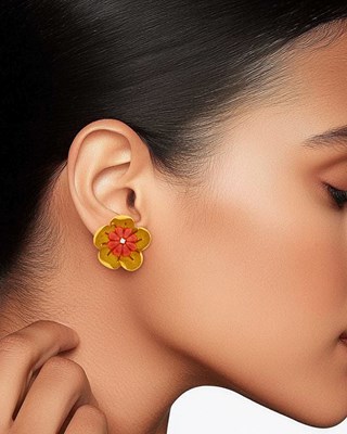 Lot 94 - Tiffany & Co. Pair of Gold, Carved Coral and Diamond Flower Earclips