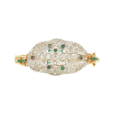 Lot 1137 - Gold, Platinum, Diamond and Colored Stone Bangle Bracelet