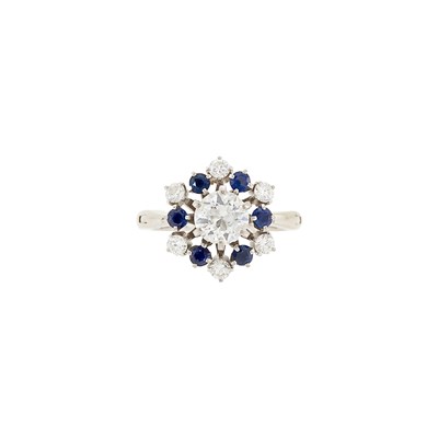 Lot 1159 - White Gold, Diamond and Sapphire Ring