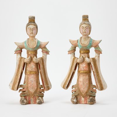 Lot 512 - A Pair of Chinese Polychromed Pottery Figures