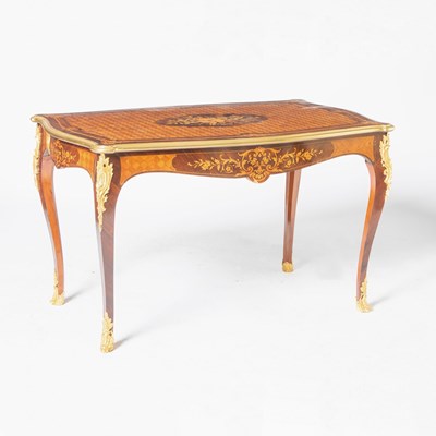 Lot 135 - Louis XV Style Gilt-Metal Mounted Inlaid Hardwood Bureau Plat