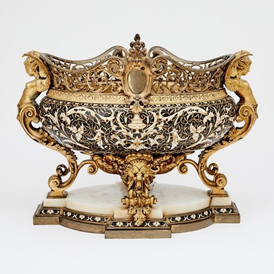 Lot 646 - Napoleon III Gilt-Bronze, Cloisonné Enamel and Onyx Footed Jardinière