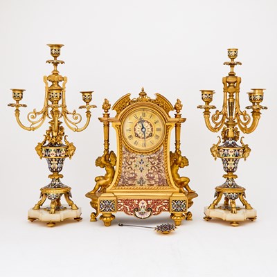 Lot 146 - Napoleon III Gilt-Bronze and Enamel Mantel Clock