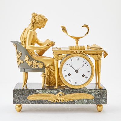 Lot 141 - Empire Style Gilt-Bronze and Marble Figural Mantel Clock