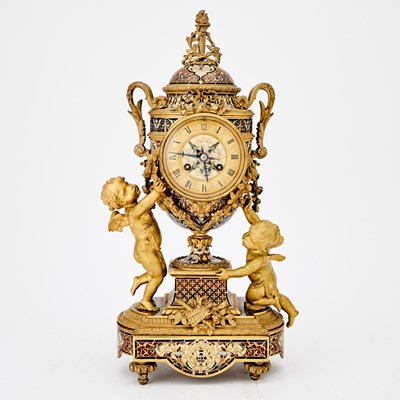 Lot 139 - Napoleon III Gilt-Bronze and Enamel Figural Mantel Clock