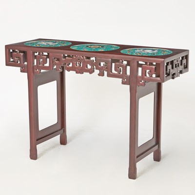 Lot 235 - Chinese Cloisonné-Inset Hardwood Table