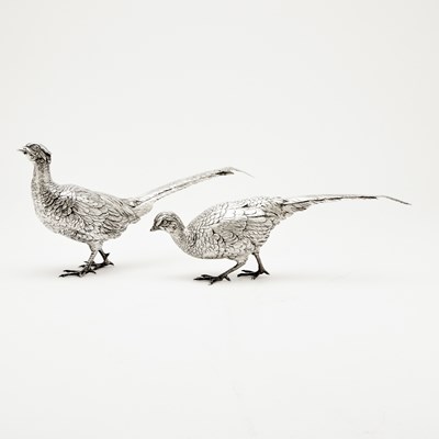 Lot 560 - Two German 800 Quality Silver Graduated Figures of Pheasants