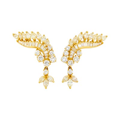 Lot 136 - Pair of Gold and Diamond Pendant-Earrings