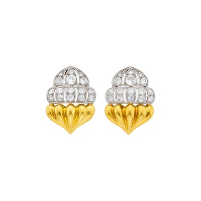 Lot 88 - Pair of Gold, Platinum and Diamond Earrings