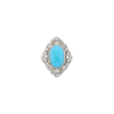 Lot 1147 - Platinum, Composite Turquoise and Diamond Ring