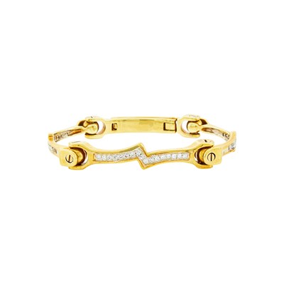 Lot 1033 - Two-Color Gold and Diamond Link Bracelet