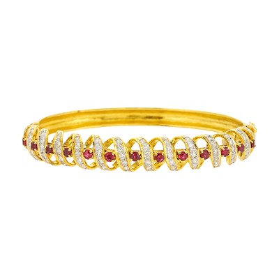 Lot 1054 - Gold, Ruby and Diamond Bangle Bracelet