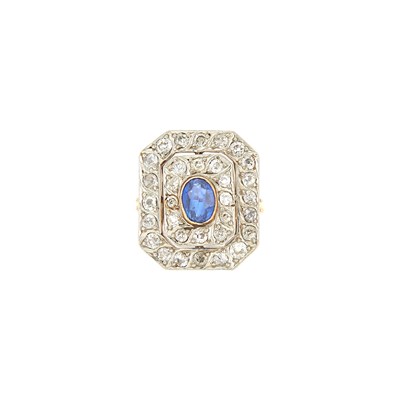 Lot 1130 - Platinum, Gold, Synthetic Sapphire and Diamond Ring