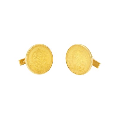 Lot 1064 - Pair of Gold and Gold Coin Cufflinks