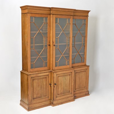 Lot 296 - English Stripped Mahogany Breakfront Cabinet