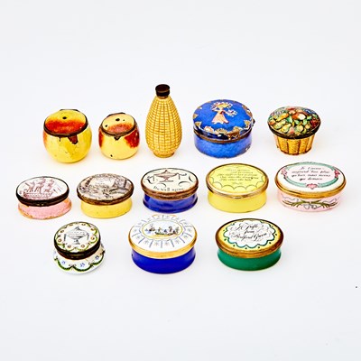 Lot 297 - Group of Twelve Bilston, Battersea and Staffordshire Enamel Snuff and Patch Boxes