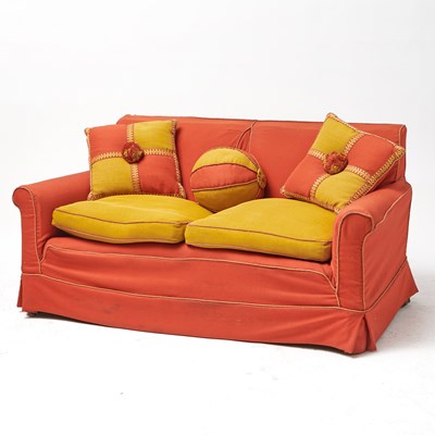 Lot 272 - Two-Cushion Loveseat with Throw Pillows